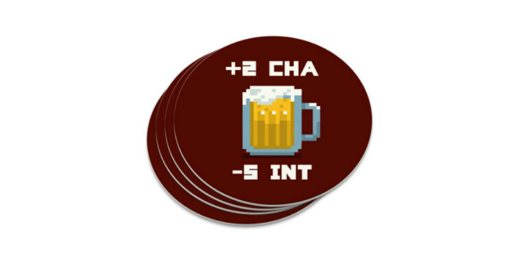 8-bit Charisma Intellect Beer Circle Coasters